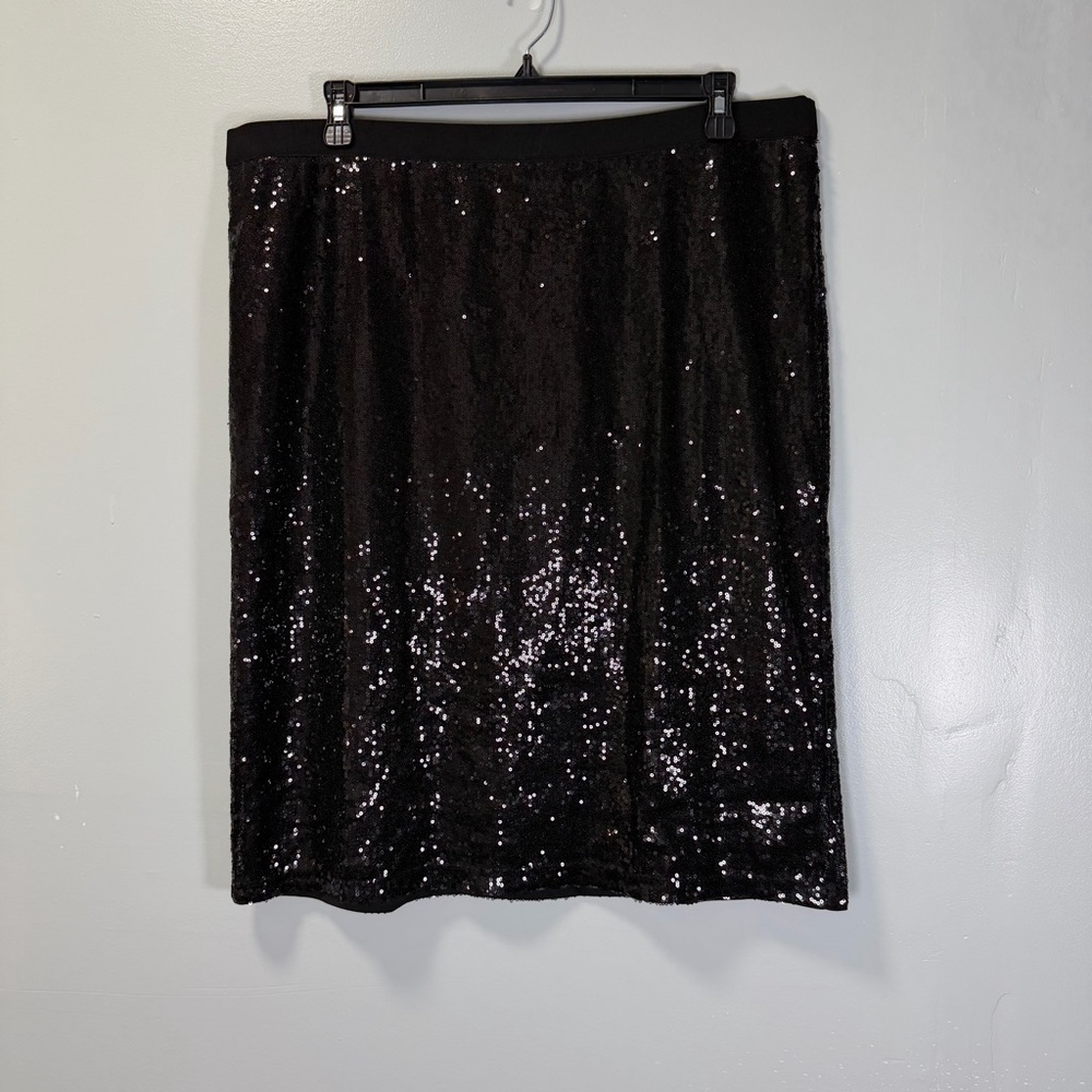 Isaac Mizrahi Live‎ Black Sequin Pencil Skirt XL Holiday Party Sparkle
